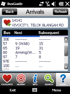 Bus Guide Query screen